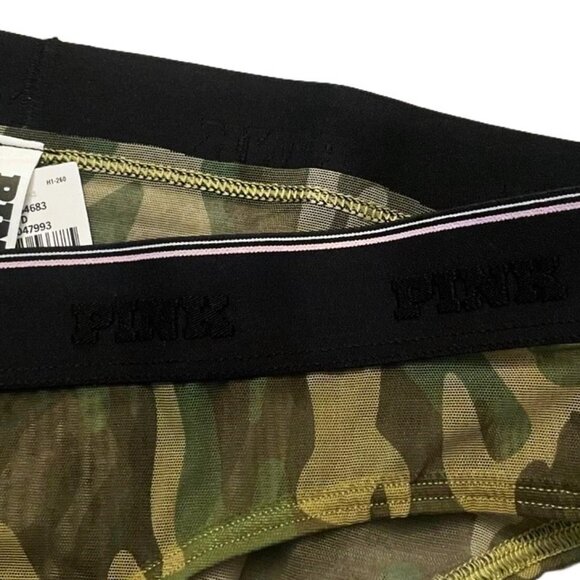 Victoria Secret PINK Logo Mesh Hiphugger Panty Size SMALL Camo print Green Sheer - Picture 4 of 5